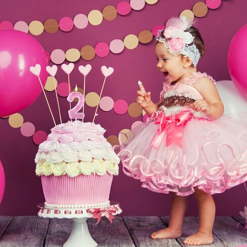 Pink Bow Birthday Candle, Elegant Bow Themed Number Candle Birthday Cake Topper for Women Girls Wedding Parties Baby Shower Anniversary Decorations (Number 2) in Kuwait