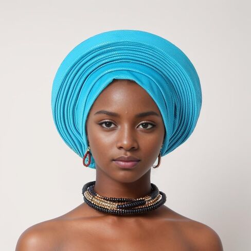 Nigeria Head Ties Wedding Party Headgear Elegant African Headtie Turban Already Made Women's Auto Gele Female Head Wraps (One Size,Orange) in Kuwait
