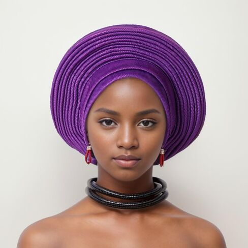 Nigeria Head Ties Wedding Party Headgear Elegant African Headtie Turban Already Made Women's Auto Gele Female Head Wraps (One Size,Orange) in Kuwait