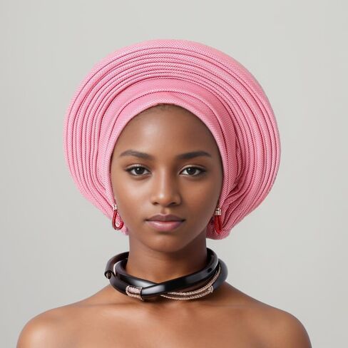 Nigeria Head Ties Wedding Party Headgear Elegant African Headtie Turban Already Made Women's Auto Gele Female Head Wraps (One Size,Orange) in Kuwait