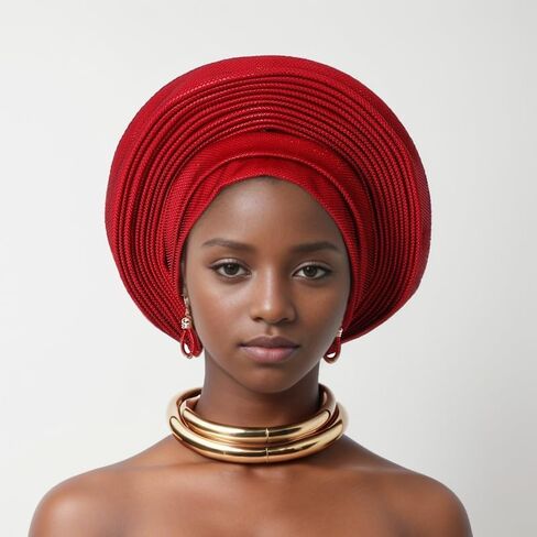 Nigeria Head Ties Wedding Party Headgear Elegant African Headtie Turban Already Made Women's Auto Gele Female Head Wraps (One Size,Orange) in Kuwait