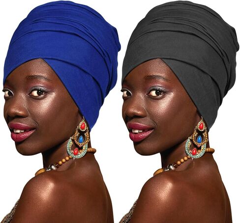 2 Pieces Stretch Head Wraps for Black Women, Lightweight Turban Head Scarf Hair Wraps for Women's Hair in Kuwait