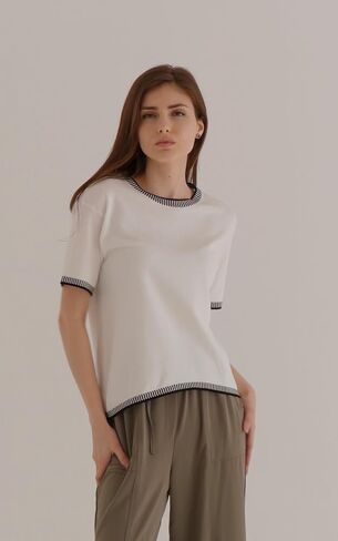 Dokotoo Womens Tops Round Neck Striped Contrast Short Sleeve Lightweight Loose Pullover Sweaters for Women 2025 in Saudi Arabia