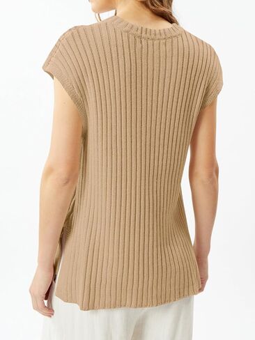 Imily Bela Womens Short Sleeve Sweater Disual Crew Neck Rribbed Rribbed Knit Split Pullover Summer Tups in Saudi Arabia
