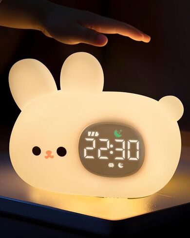 Bunny Alarm Clock for Kids with Night Light, Sleep Training Clock Time to Wake Clock, Rechargeable Silicone Light for Bedroom, Perfect Sleep Companion for Boys Girls in Saudi Arabia