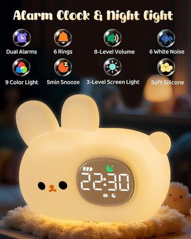 Bunny Alarm Clock for Kids with Night Light, Sleep Training Clock Time to Wake Clock, Rechargeable Silicone Light for Bedroom, Perfect Sleep Companion for Boys Girls in Saudi Arabia
