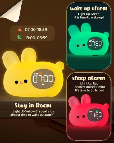 Bunny Alarm Clock for Kids with Night Light, Sleep Training Clock Time to Wake Clock, Rechargeable Silicone Light for Bedroom, Perfect Sleep Companion for Boys Girls in Saudi Arabia