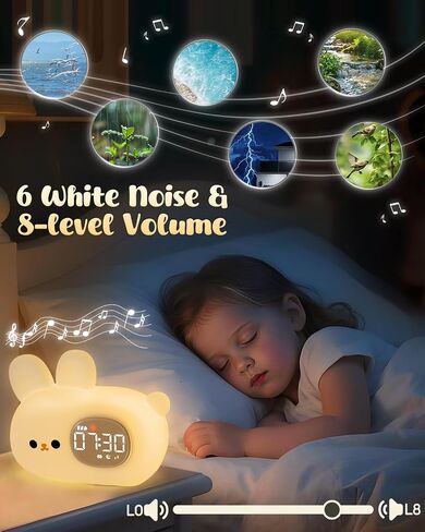 Bunny Alarm Clock for Kids with Night Light, Sleep Training Clock Time to Wake Clock, Rechargeable Silicone Light for Bedroom, Perfect Sleep Companion for Boys Girls in Saudi Arabia
