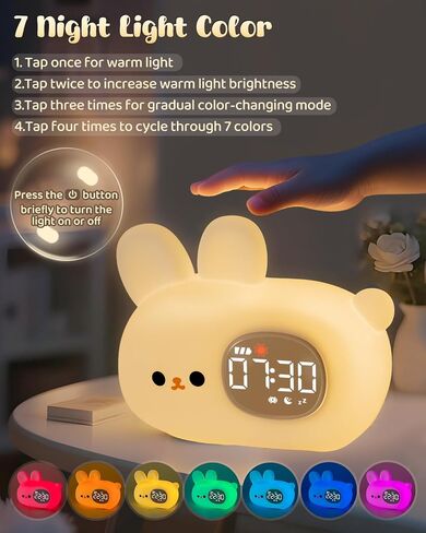 Bunny Alarm Clock for Kids with Night Light, Sleep Training Clock Time to Wake Clock, Rechargeable Silicone Light for Bedroom, Perfect Sleep Companion for Boys Girls in Saudi Arabia