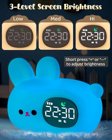 Bunny Alarm Clock for Kids with Night Light, Sleep Training Clock Time to Wake Clock, Rechargeable Silicone Light for Bedroom, Perfect Sleep Companion for Boys Girls in Saudi Arabia