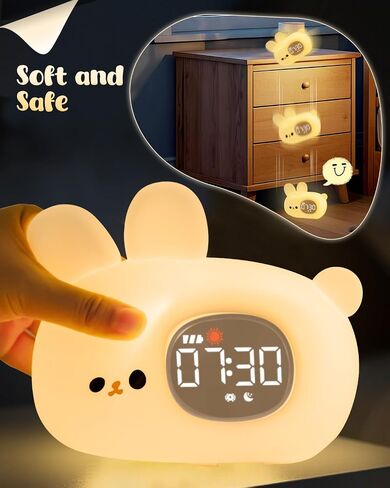 Bunny Alarm Clock for Kids with Night Light, Sleep Training Clock Time to Wake Clock, Rechargeable Silicone Light for Bedroom, Perfect Sleep Companion for Boys Girls in Saudi Arabia