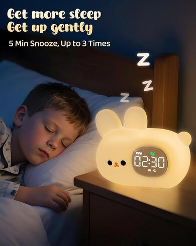 Bunny Alarm Clock for Kids with Night Light, Sleep Training Clock Time to Wake Clock, Rechargeable Silicone Light for Bedroom, Perfect Sleep Companion for Boys Girls in Saudi Arabia