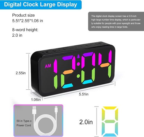 Alarm Clocks for Bedrooms Heavy Sleepers - Snooze for Deep Sleepers Adults Home Office, Digital Alarm Clock with Type-C Charging Port, Large Bold Number Display, Adjustable Alarm Volume and Dimmer in Saudi Arabia