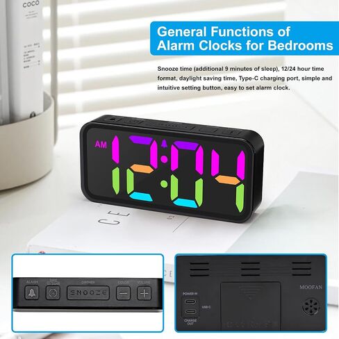 Alarm Clocks for Bedrooms Heavy Sleepers - Snooze for Deep Sleepers Adults Home Office, Digital Alarm Clock with Type-C Charging Port, Large Bold Number Display, Adjustable Alarm Volume and Dimmer in Saudi Arabia