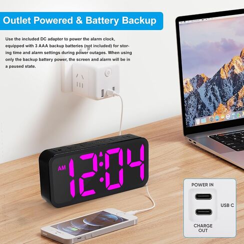 Alarm Clocks for Bedrooms Heavy Sleepers - Snooze for Deep Sleepers Adults Home Office, Digital Alarm Clock with Type-C Charging Port, Large Bold Number Display, Adjustable Alarm Volume and Dimmer in Saudi Arabia