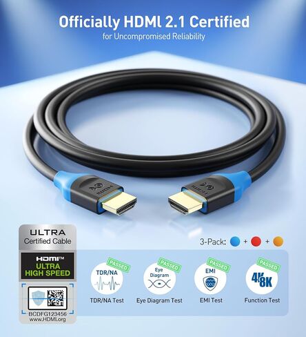 مسائل الكابلات [معتمدة من HDMI عالي السرعة] 3 حزم كابل HDMI 8K، بطول 6.6 قدم in Kuwait