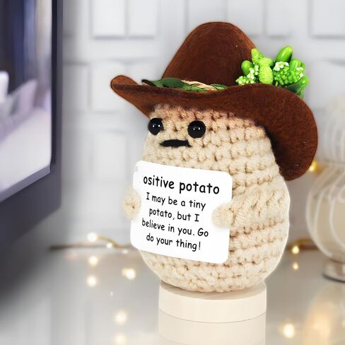 Mini Positive Crochet Potato - Emotional Support Cute Potato Positive Crochet Animals Already Made, Funny Christmas Birthday Gifts for Women, Cool Things, Office Decor in Saudi Arabia