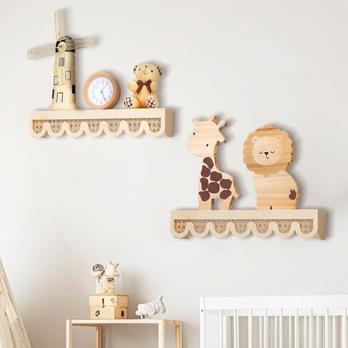 Pinkunn 2 PCS Rattan Wall Wall Shelf Wood 15.75 بوصة بوهو أرفف الكتب العائمة اللطيفة جدار مزخرفة مثبتة in Kuwait