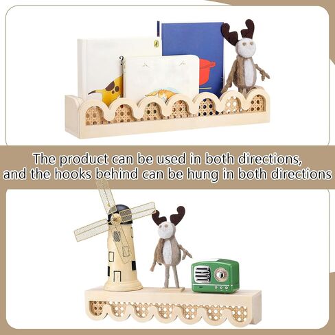 Pinkunn 2 PCS Rattan Wall Wall Shelf Wood 15.75 بوصة بوهو أرفف الكتب العائمة اللطيفة جدار مزخرفة مثبتة in Kuwait