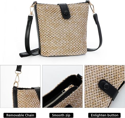 Fecialy Straw Crossbody Bag for Women Handmade Rattan Shoulder Bags Beach Summer Handwoven Straw Clutch Purse in Kuwait