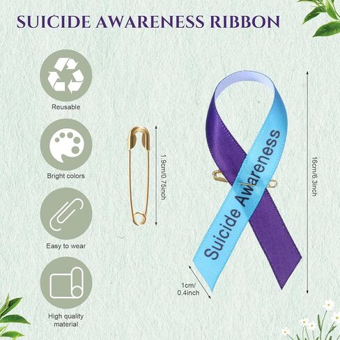 XunYee 500 Set Suicide Prevention Awareness Ribbons Pin Bulk Fabric Grosgrain Ribbon Safety Lapel Semicolon/Suicide Pin for Social Public Event Welfare Charity Supplies in Saudi Arabia