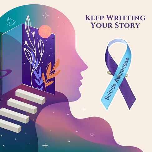XunYee 500 Set Suicide Prevention Awareness Ribbons Pin Bulk Fabric Grosgrain Ribbon Safety Lapel Semicolon/Suicide Pin for Social Public Event Welfare Charity Supplies in Saudi Arabia