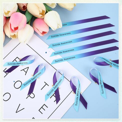 XunYee 500 Set Suicide Prevention Awareness Ribbons Pin Bulk Fabric Grosgrain Ribbon Safety Lapel Semicolon/Suicide Pin for Social Public Event Welfare Charity Supplies in Saudi Arabia