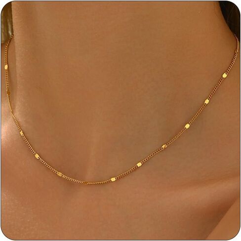 Gold Chain Necklace for Women 18K Gold Plated Dainty Beaded Satellite Beads Coin Dot Twisted Chain Choker Necklaces Simple Gold Chain Jewelry Gifts in Kuwait