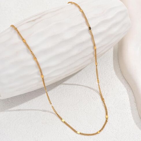 Gold Chain Necklace for Women 18K Gold Plated Dainty Beaded Satellite Beads Coin Dot Twisted Chain Choker Necklaces Simple Gold Chain Jewelry Gifts in Kuwait