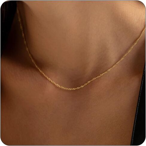 Gold Chain Necklace for Women 18K Gold Plated Dainty Beaded Satellite Beads Coin Dot Twisted Chain Choker Necklaces Simple Gold Chain Jewelry Gifts in Kuwait