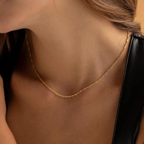 Gold Chain Necklace for Women 18K Gold Plated Dainty Beaded Satellite Beads Coin Dot Twisted Chain Choker Necklaces Simple Gold Chain Jewelry Gifts in Kuwait