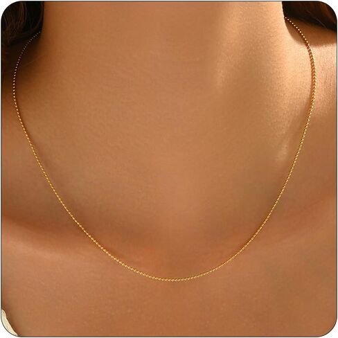 Gold Chain Necklace for Women 18K Gold Plated Dainty Beaded Satellite Beads Coin Dot Twisted Chain Choker Necklaces Simple Gold Chain Jewelry Gifts in Kuwait