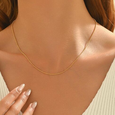 Gold Chain Necklace for Women 18K Gold Plated Dainty Beaded Satellite Beads Coin Dot Twisted Chain Choker Necklaces Simple Gold Chain Jewelry Gifts in Kuwait