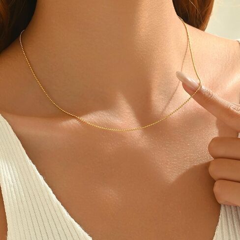 Gold Chain Necklace for Women 18K Gold Plated Dainty Beaded Satellite Beads Coin Dot Twisted Chain Choker Necklaces Simple Gold Chain Jewelry Gifts in Kuwait