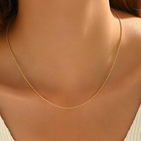 Gold Chain Necklace for Women 18K Gold Plated Dainty Beaded Satellite Beads Coin Dot Twisted Chain Choker Necklaces Simple Gold Chain Jewelry Gifts in Kuwait