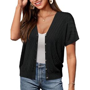 GRACE KARIN Women's Lightweight Summer Cardigan Sweater V Neck Button Down Open Front Crochet Knit Cropped Bolero Shrugs