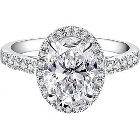 Oval Engagement Ring, 3.0 Carat GHI VVS Moissanite Solitaire Engagement Ring,18K White Gold Plated Sterling Silver Halo Wedding Ring