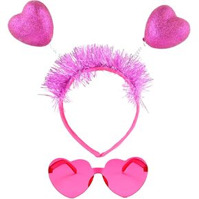 Sequin Love Heart Boppers Headbands Heart Sunglasses, Perfect Hair Accessories for Wedding Birthday (Hot Pink, One Size)