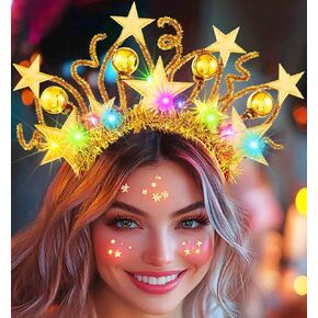DRESBE Light Up Star Headband Gold LED Stars Crown Headbands Glow Party Hair Accessories for Women