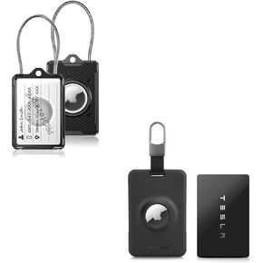 PROfezzion Luggage Tag AirTag Holder with Name ID Cards + Tesla Key Card Holder with AirTag Slot