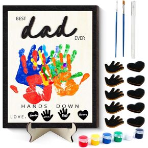Gtyrero Foder Day Home Homes for Dad from Daughter Son زوجة ، 12 '' DIY Handprint Art Craft Kit with Paints Wood Family Thekake for Grandpa Best Dad Dad Ever Frame Brithday Gifts