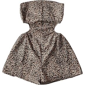 SweatyRocks Women's Y2K Leopard Print Strapless Romper Tie Backless Sleeveless Shorts Jumpsuit