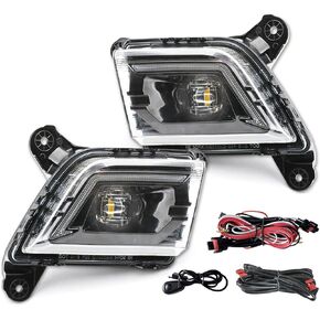 Premium LED Fog Light Assembly For Silverado 2019-2022 Chevy, Two-Tone Fog Lamp Assembly Kit with DRL and Flow Steering Function Anti-Fog, Yellow and White 3000K/7000K IP67 DC 12V, 2Pcs