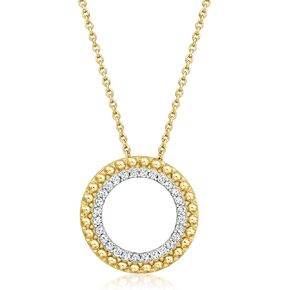 Ross-Simons 0.25 CT. T.W. قلادة قلادة دائرة حافة الماس بالخرز في الذهب 18kt على الجنيه الاسترليني. 18 بوصة