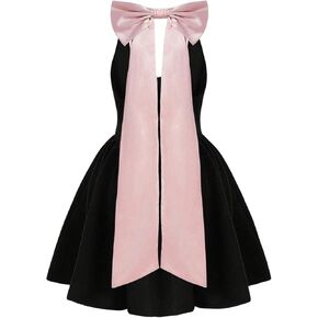GORGLITTER Girl's Princess Bow Mini Dress Cute Sleeveless Ruffle Dress Tie Backless Halter Dresses