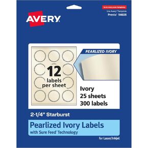 Avery Pearlized Ivory Starburst Labels with Sure Feed Technology, Print-to-The-Edge, 2.25", 1,200 Pearlized Ivory Labels, Laser/Inkjet Printable Labels in Kuwait