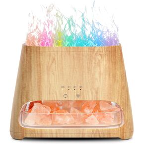 SALKING Colorful Flame Fire Diffuser Humidifier, Himalayan Salt Lamp, 7 Colors Changing Oil Diffuser, Ultra-Quiet Essential Oils Aromatherapy Diffusers for Large Room, Bedroom,150ml (Wooden Grain)