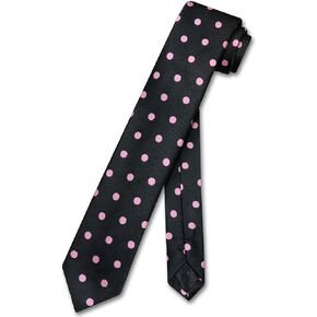 Vesuvio Napoli Necktie نحيف أسود ث/نقاط البولكا الوردية الفاتحة 2.5 "ربطة عنق الرجال