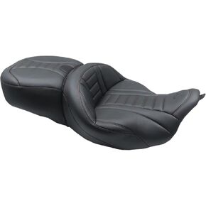 Mustang MUSTANG 0801-1374 79006AB One-Piece Deluxe Touring Seat - Black W/American Beauty Red Stitching
