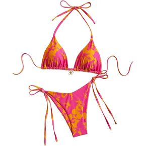 Gorglitter Women's Floral Bow String Bikini مجموعة مثلث الرسن مرتفعة ملابس عالية الصيف بدلة السباحة للسباحة 2025